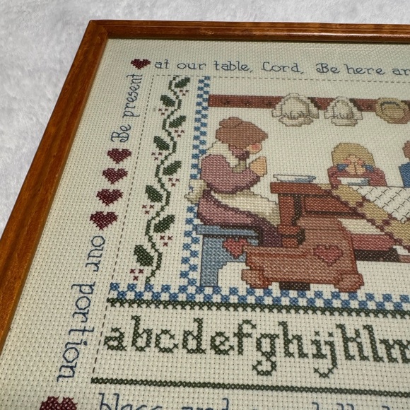 VTG Crosstitch Art Jeremiah Junction Table Blessings Professionally Framed 80’s - Picture 4 of 12